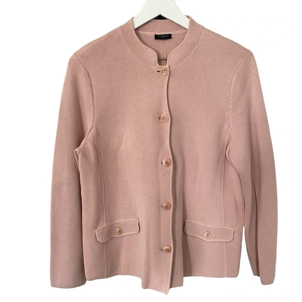 Talbots Dressy Knit Sweater Barbiecore Dusty Rose Pink Cardigan Size Medium